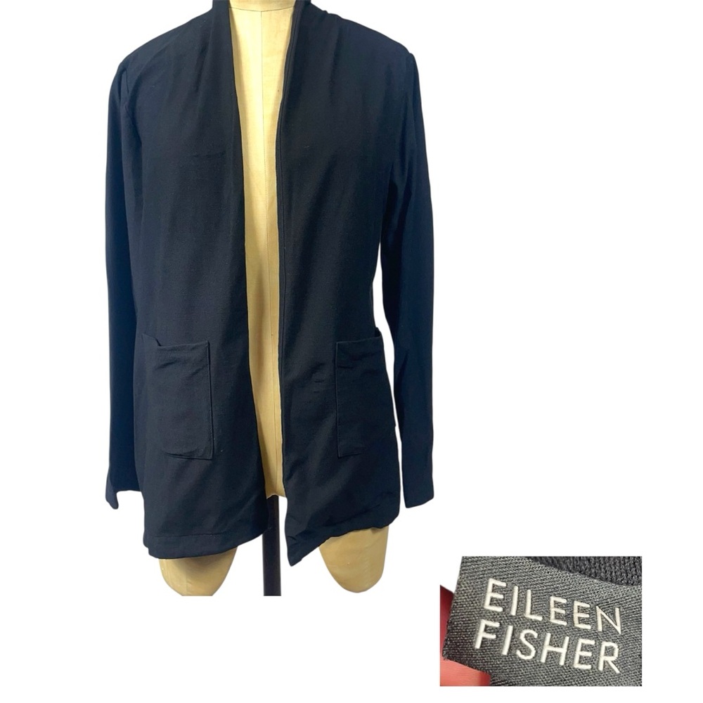 Eileen Fisher Contemporary Blazer Black XS Open Sophisticated Neutral Minimal